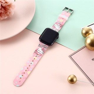 สายนาฬิกาข้อมือ ลาย Hello Kitty Cat สีชมพูน่ารัก แบบเปลี่ยน สําหรับ apple watch band For iWatch Series 8 7 SE 6 5 4 3 2 1 Loop 38 40 41 42 44 45 มม.