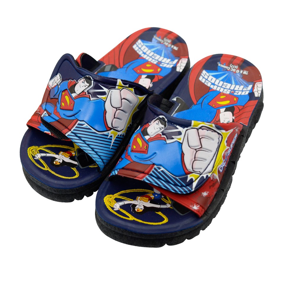 รองเท้าแตะเด็ก-footniks-รุ่น-28-808-งานปรับสายได้-แบบสวม-ซุปเปอร์แมน-superman-ลิขสิทธิ์แท้-dc-super-friends
