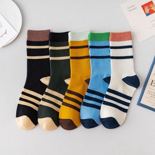 สินค้า ถุงเท้าญี่ปุ่น แนววินเทจ สีพื้น ข้อกลาง สำหรับผู้ชายและผู้หญิง ผ้านุ่ม