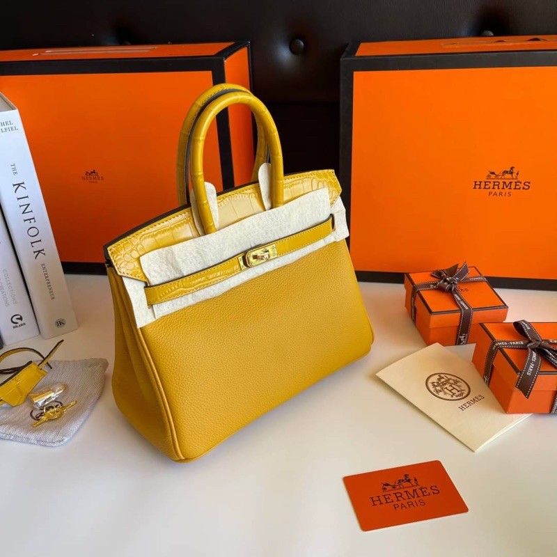 hermes-birkin25-บัคทองหนังวัว-จรเข้