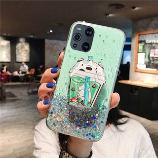 เคสโทรศัพท์ OPPO Find X3 Pro Phone Case Lovely Cute Cartoon Bears Design Quicksand Bracket with Stand Holder Bling Glitter Transparent Casing Girl Back Cover เคส ออปโป้FindX3 Pro Softcase