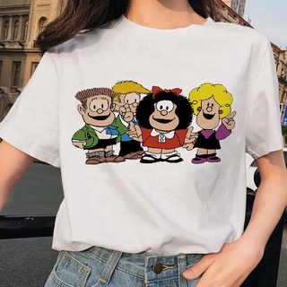 เสื้อยืดลําลอง แขนสั้น คอกลม ลายการ์ตูน Mafalda 90s น่ารัก สไตล์ฮาราจูกุ แฟชั่นฤดูร้อน สําหรับสตรี