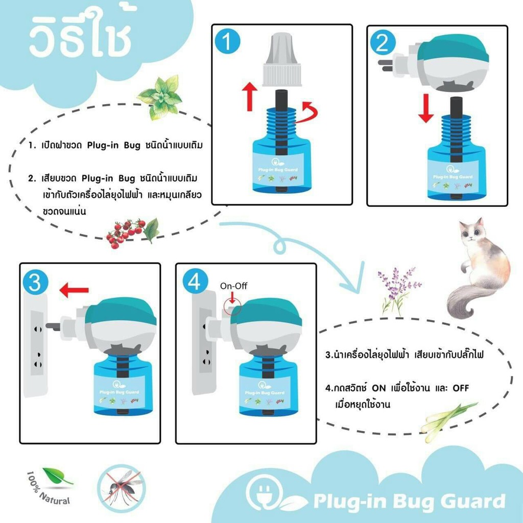 plug-in-bug-guard-ชุดไล่ยุงชนิดน้ำ-organic-สารสกัดจากธรรมชาติ-refill-4-ขวด