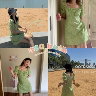 เดรสสั้นสีเขียว แขนตุ๊กตา granny apple dress C6167