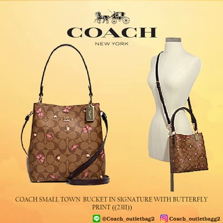 COACH SMALL TOWN  BUCKET IN SIGNATURE WITH BUTTERFLY PRINT ((2311))