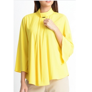 LOfficiel Business Blouse Colorful เสื้อลอฟฟิเซียล เสื้อไม่มีปก แขนยาว ผ้าโพลีเอสเตอร์ สีเหลือง (FR1OYE)
