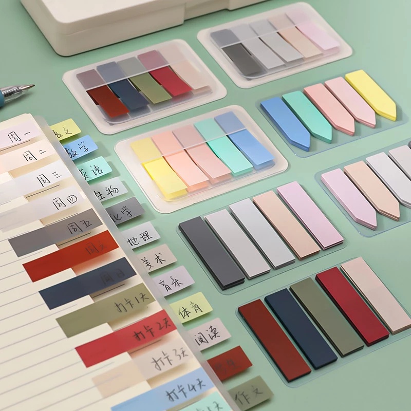 Morandi Colour Sticky Notes สติ๊กเกอร์วางแผนกันน้ําข้อความดัชนีธง PET ...