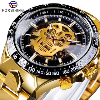 Forsining Fashion Black Golden Watches Steampunk Skull Design Mens Automatic Watches Top Brand Luxury Luminous Hands Ma