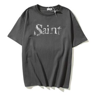 ☫♨❧เสื้อยืดแขนสั้นลําลอง ผ้าฝ้าย ทรงหลวม ลาย Saint Michael Jesus Salvation สไตล์เรโทร สําหรับผู้ชาย และผู้หญิง