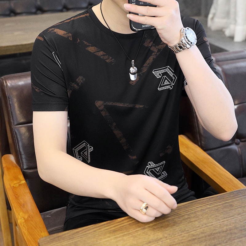 เสื้อยืดแขนสั้น-คอกลม-พิมพ์ลายกราฟฟิค-สไตล์เกาหลี-แฟชั่นฤดูร้อน-สําหรับผู้ชาย