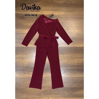 Label :: Davika เสื้อสูท+กางเกงขายาว+ผ้าผูกเอว ชุดสูทสีแดง 📍1878