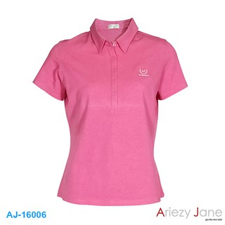 Ariezy Jane AJ-16006 เสื้อโปโลแขนสั้นลายปักสัชมพู ผ้า100%cotton