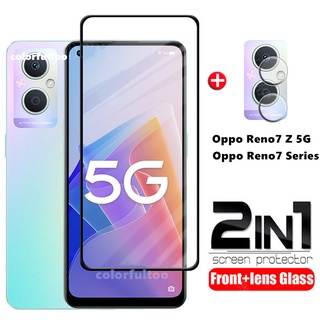 ฟิล์มกระจกนิรภัยกันรอยหน้าจอ ป้องกันเลนส์กล้อง แบบเต็มจอ สําหรับ Oppo Reno 7 Pro 7Z SE Reno7 Z 5G 7Pro 6Z Reno6 4G 5G 8Z Reno8 Z