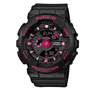 Casio Baby-G นาฬิกาข้อมือผู้หญิง สายเรซิ่น รุ่น BA-111-1A (สีดำ/ชมพู)