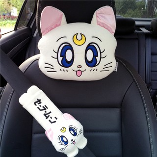 ชุด หมอนรองคอในรถเซลเลอร์มูน + ที่คาดเข็มขัดนิรภัยเซลเลอร์มูน สีขาว Sailor moon headset