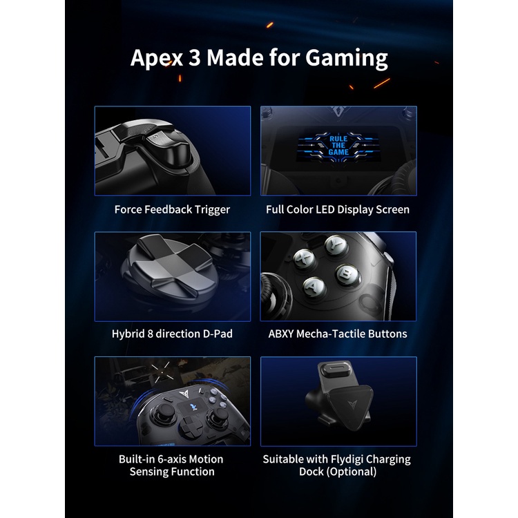 ประกันศูนย์1ปี-จอยเกม-flydigi-apex3-multi-platform-controller-จอ-full-color-led-จอยเกมส์