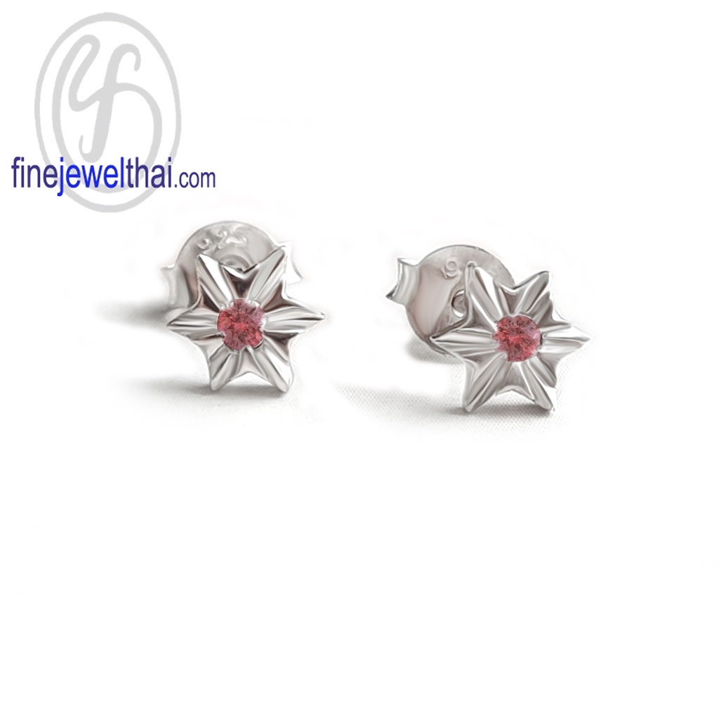 finejewelthai-ต่างหูทับทิม-ทับทิม-ต่างหูเงินแท้-ต่างหูพลอย-พลอยประจำเดือนเกิด-ruby-silver-earring-birthstone-e1156rb-p