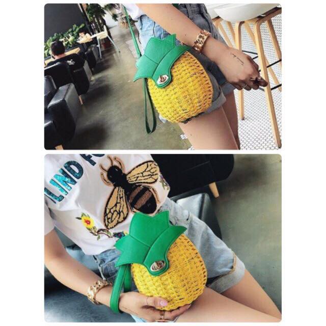 summer-กระเป๋าสับปะรด-pineapple-wicker-bag-กระเป๋าสานแต่งหนัง-pu-พร้อมส่ง-พร้อมส่ง