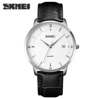 Skmei นาฬิกาข้อมือควอตซ์แฟชั่น สายหนัง กันน้ํา บอกวันที่อัตโนมัติ หรูหรา สไตล์นักธุรกิจ สําหรับบุรุษ