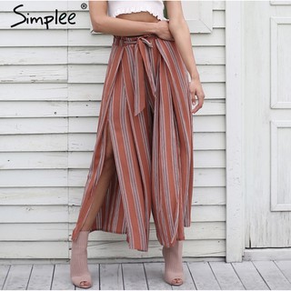 ‼️SALE‼️พร้อมส่ง Simplee Brown STRIP Side Split PANTS