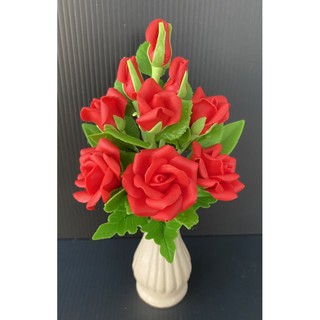 แจกันดอกกุหลาบสีแดง ขนาดเล็ก งานฝีมือการประดิษฐ์ทำจากดินไทย