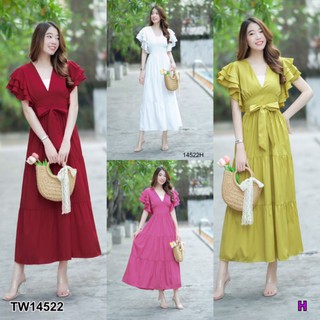 🍋🍇🍋🍇Maxi Dress เดรสยาวคอวีแขนระบายลุคคุณหนู🍇🍋🍇🍋