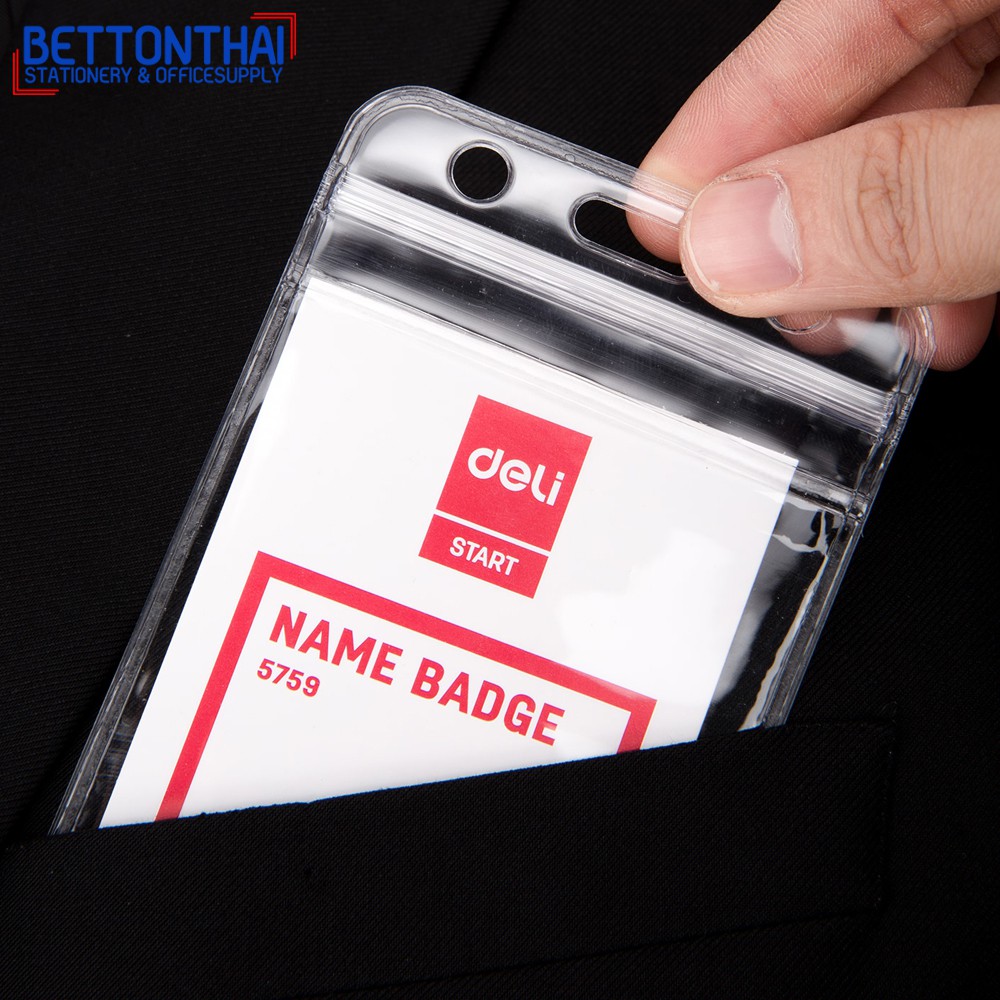 deli-5759-name-badge-ซอง-pvc-ใส่นามบัตรแนวตั้ง-แบบกันน้ำ-แพ็ค-20-ชิ้น-ซองใส่บัตร-ซองพนักงาน-ซองใส่นามบัตร-ซองบัตร