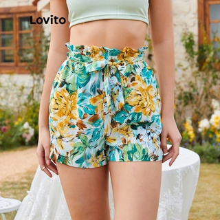 ภาพขนาดย่อของภาพหน้าปกสินค้าLovito กางเดงขาสั้น ผูกเเชือก พิมพ์ลายดอกไม้ L12D03 (สีเขียว) จากร้าน lovito.th บน Shopee ภาพที่ 2