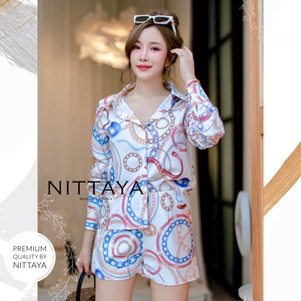 nittaya-set-เสื้อเชิ้ตสีขาวลายโซ่-กางเกงขาสั้น-งานคุณภาพที่ไม่เคยทำให้คุณผิดหวัง