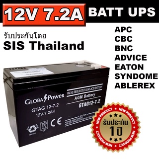BATT UPS 12V 7.2AH GLOBAL POWER แบตเตอรี่ 12V 7.2A  สำหรับเครื่องสำรองไฟ UPS, ไฟฉุกเฉิน(Standby use), อุปกรณ์ไฟ