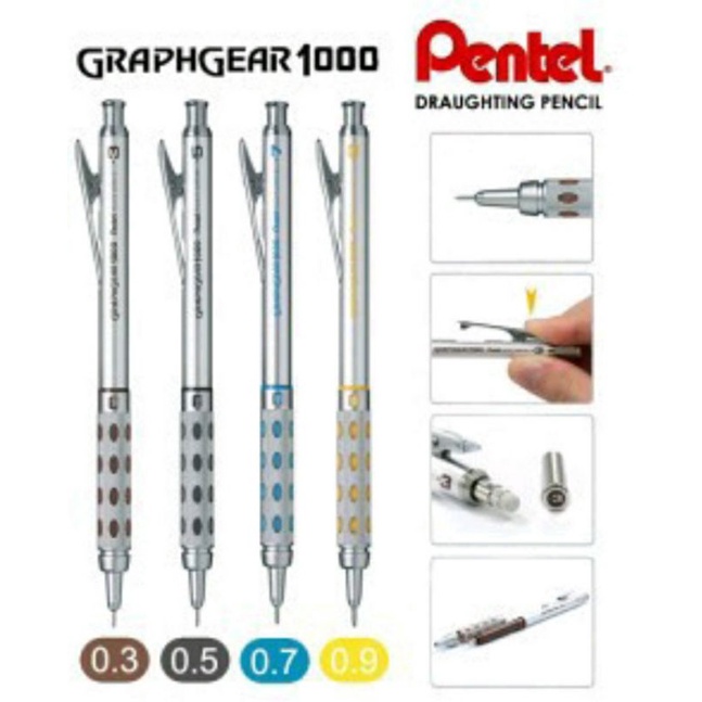 ดินสอกด-pentel-graphgear-1000-สามารถเก็บหัวดินสอได้-0-3-0-5-0-7-0-9-มม