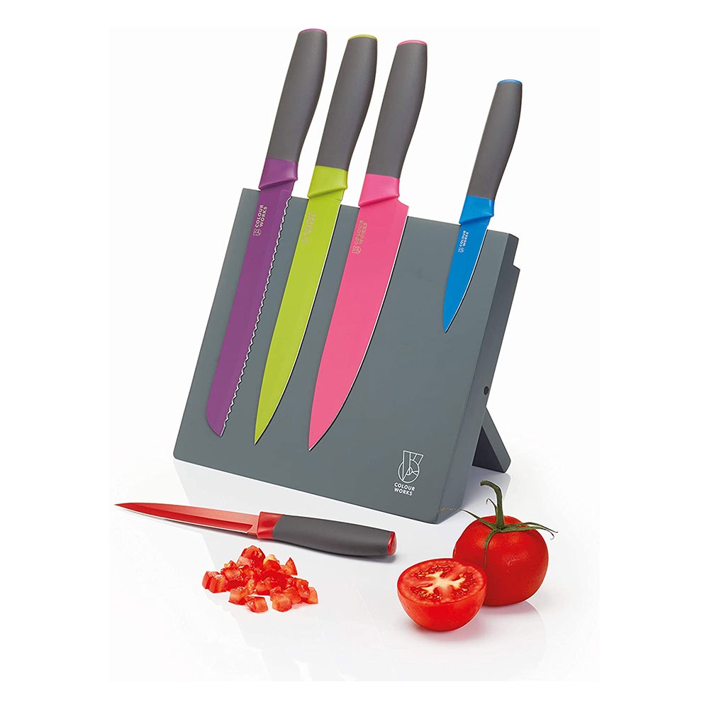 KitchenCraft Colourworks 5 pc Knife Set w/Magnetic Block ชุดมีด 5 เล่ม ...
