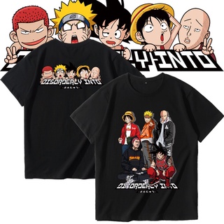 คอลูกเรือเสื้อยืดคอกลมเสื้อยืดแขนสั้น พิมพ์ลายการ์ตูนอนิเมะ Luffy Goku Naruto One Punch Man สําหรับผู้ชาย และผู้หญิง น่า