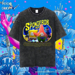 tshirtเสื้อยืดคอกลมฤดูร้อนเสื้อยืด ขนาดใหญ่ พิมพ์ลาย Sponge On The Run สําหรับ Psycho Crucify | หินล้างทําความสะอาด | เส