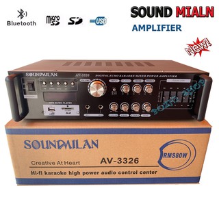 แอมป์ขยายเสียง SOUND MILAN รุ่น AV-3326 เครื่องขยายเสียง AMPLIFIER Bluetooth MP3 USB SD CARD 2000W P.M.P.O