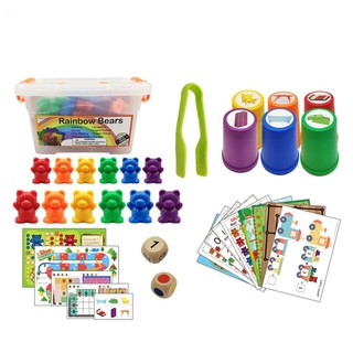 หมีนับจํานวน สีรุ้ง 90 ชิ้น | Montessori ของเล่นเพื่อการศึกษา สเต็มเด็กวัยหัดเดิน ทักษะยนต์วิจิตร การบําบัดคณิตศาสตร์ การเรียงลําดับก่อนวัยเรียน L