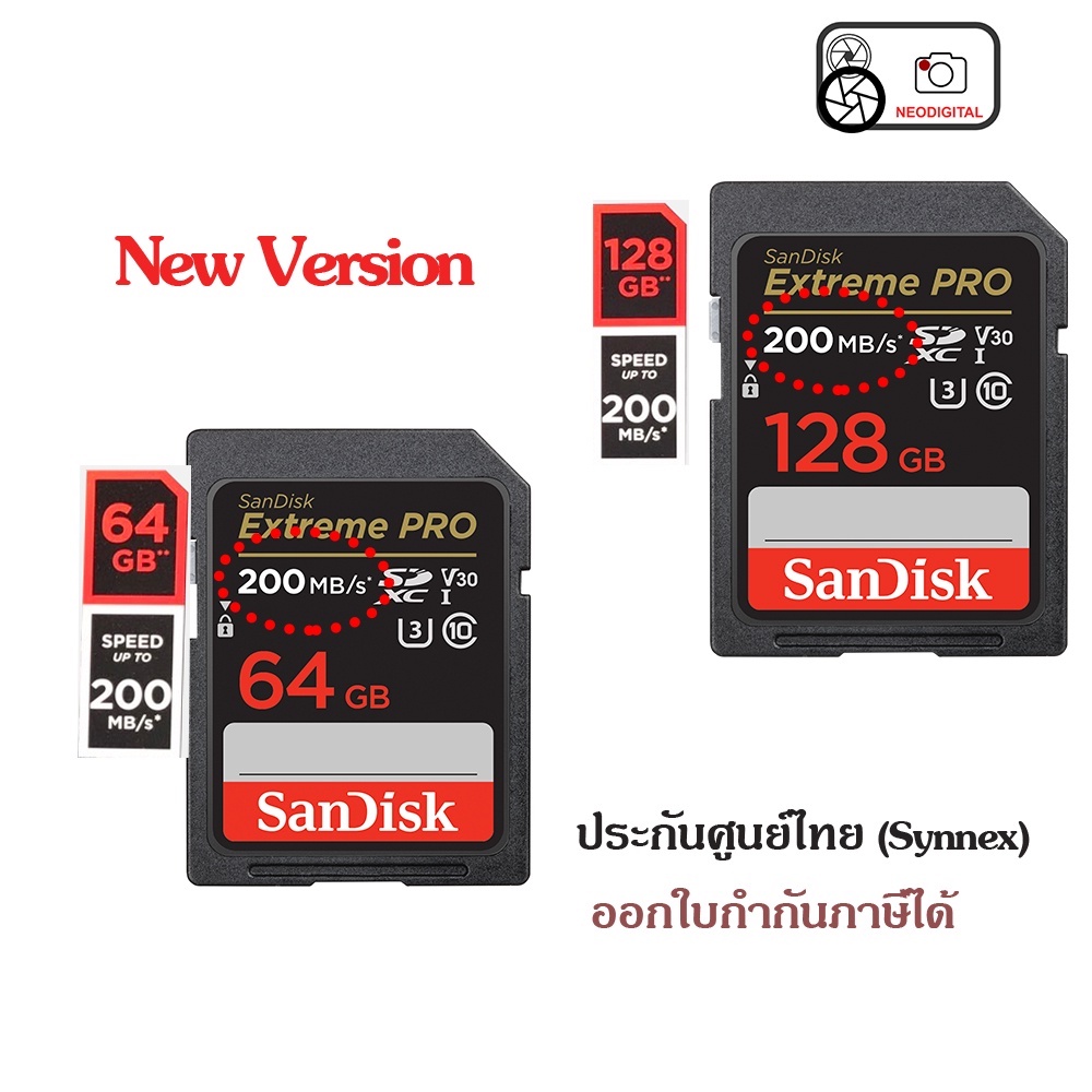 ภาพหน้าปกสินค้าSandisk Extreme Pro SD UHS-l Card (Speed up to200MB/s) 64GB/128GB จากร้าน neodigital บน Shopee