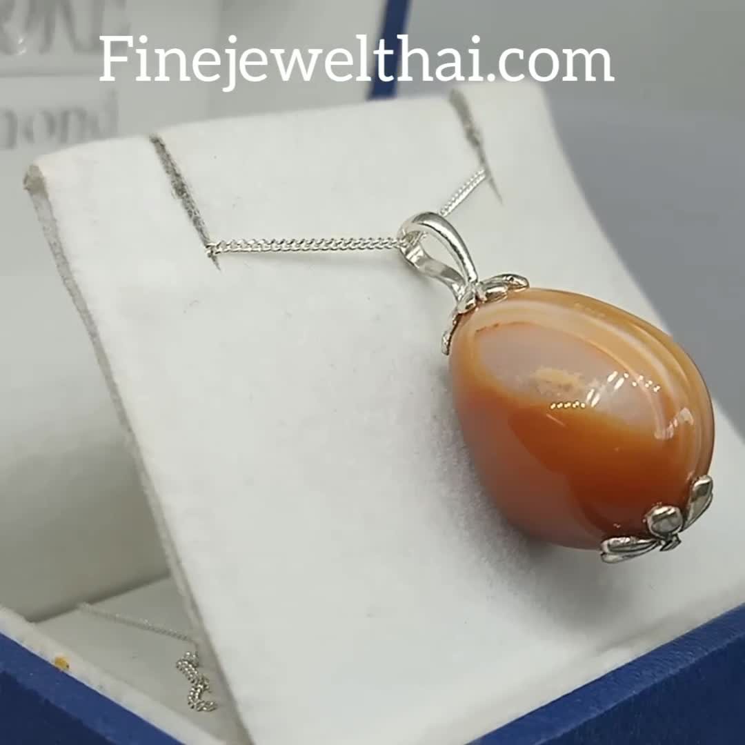 finejewelthai-จี้อาเกตุ-จี้เงินแท้-อาเกตุสีส้ม-พลอยประจำเดือนเกิด-agate-silver-pendant-p1056ag00-or