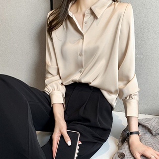 เสื้อเชิ้ตแขนยาว ทรงหลวม เข้ากับทุกการแต่งกาย สไตล์เกาหลี ตะวันตก แฟชั่นฤดูใบไม้ร่วง สําหรับผู้หญิง