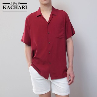 KACHARI สีพื้น(แดง) พร้อมส่งฟรี เสื้อเชิ้ต เสื้อฮาวาย ผ้าเรยอน