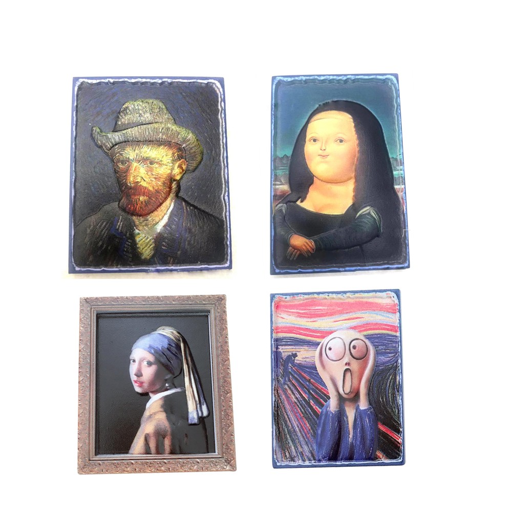 ภาพหน้าปกสินค้าสติกเกอร์แม่เหล็กติดตู้เย็น เรซิ่น ลาย Van Gogh Smile of Mona Lisa 3D สําหรับตู้เย็น