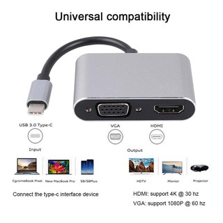 ราคาและรีวิวสายType C to HDMI+ VGA USB3.1type-c video cable, USB3.1 Type-c To HDMI female + VGA mother frequency adapter cable