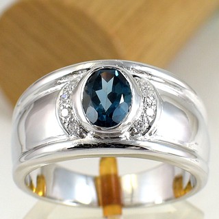 💎T115 แหวนพลอยแท้ แหวนเงินแท้ชุบทองคำขาว พลอยลอนดอนบลูโทปาซแท้ 100%