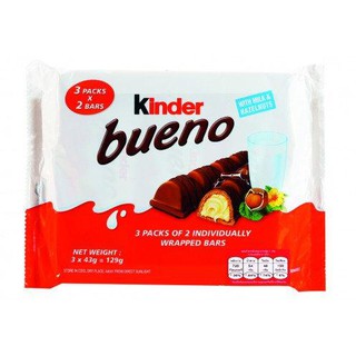 Kinder Bueno Chocolate Filled with Milk 129g, Pack 3