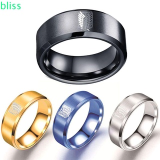 BLISS 5 Colors Attack on Titan Rings Sliver Finger Rings Titanium Steel Ring Jewelry Accessories Stainless Steel Jewelry Black Anime Fans Gifts for Men Women Wings Of Liberty Flag/Multicolor