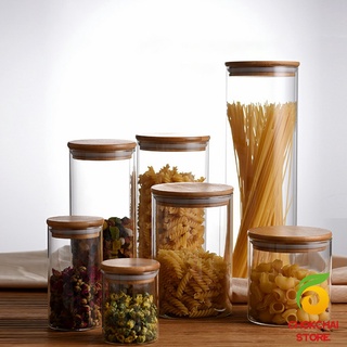 Chokchaistore โหลแก้วฝาไม้  ฝากันความชื้นเป็นไม้ไผ่ โหลพาสต้า  Borosilicate glass storage tank