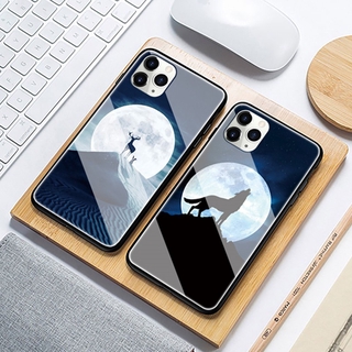 เคส Samsung Galaxy s20 Pro s10 Lite A2 A01 core Case Moonlight Wolf Deer Hard Glass Cover เคส Samsung S10e S20 Ultra s9 s8 Plus Protection Phone casing