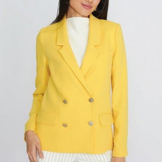 Jousse Jacket เสื้อแจ็คเก็ตสีเหลือง  ทรงสูท โมเดิร์น ตัวยาว (JT6GYE) เสื้อแจ็คเก็ต แจ็คเก็ตผู้หญิง เสื้อสูทผู้หญิง เบลเซอร์  เสื้อคลุม