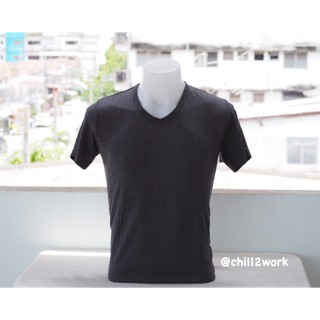 chill2work เสื้อยืดผ้าลูกฟูก คอวี แขนสั้น สีเทาเข้ม