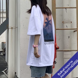 เสื้อยืดลายการ์ตูนไซส์ใหญ่ oversize เสื้อผ้าวินเทจผู้หญิงโอเวอร์ไซส์ น่ารักสไตล์เกาหลี เสื้อใส่สบายผู้หญิง สีขาวทรงหลวม